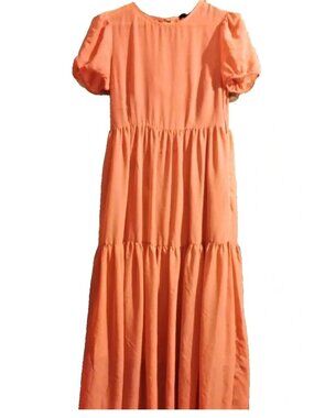 Tiered Puff Sleeve Maxi Dress Sz M Tangerine Sunset Orange